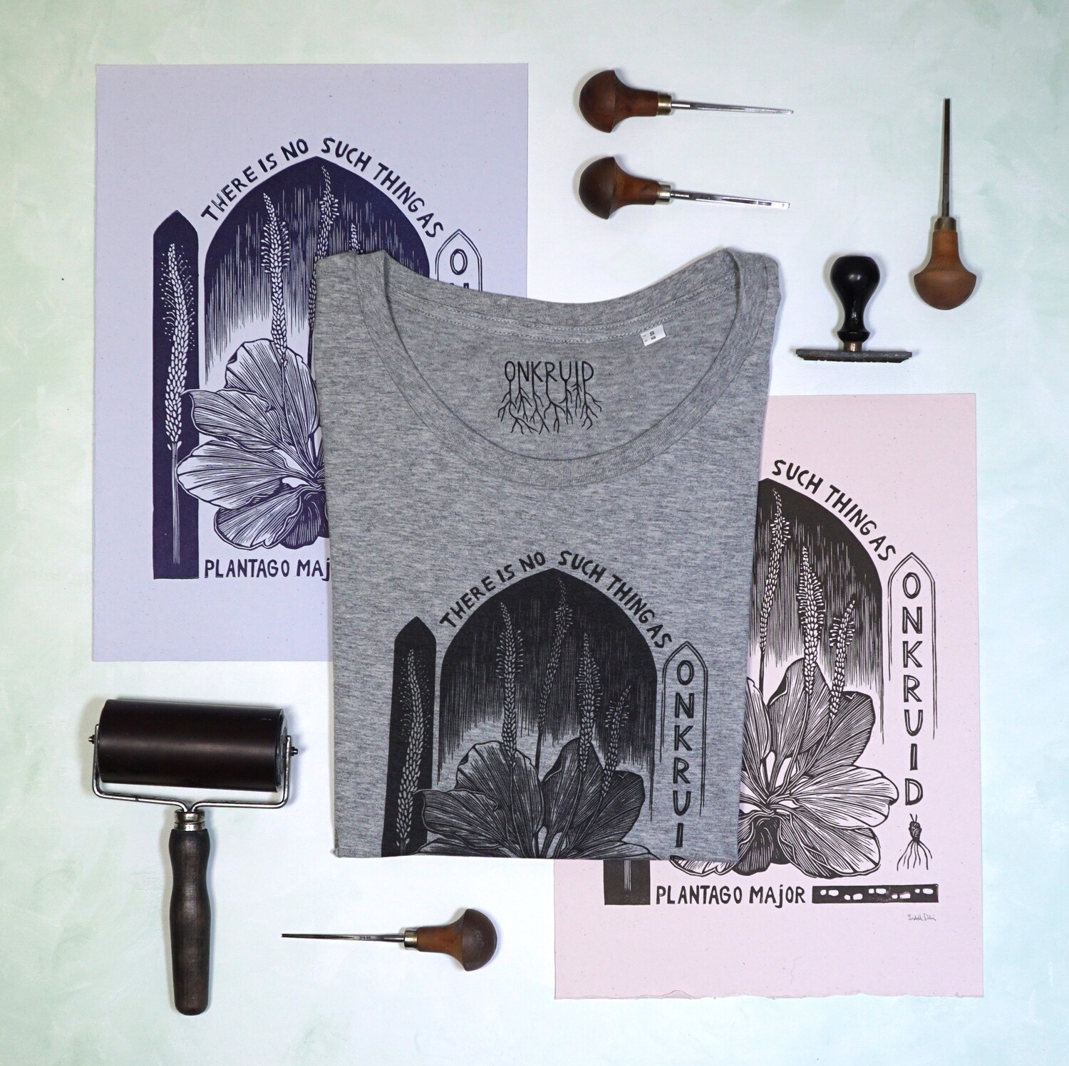 #4 Plantago Mayor/  women&#39;s grey T-shirt
