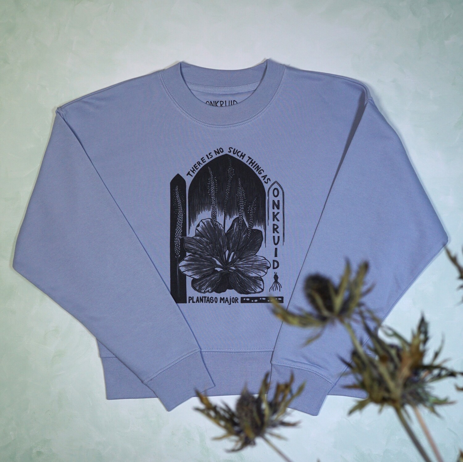 #4 Plantago Mayor /  women&#39;s Cropped Pullover Blue