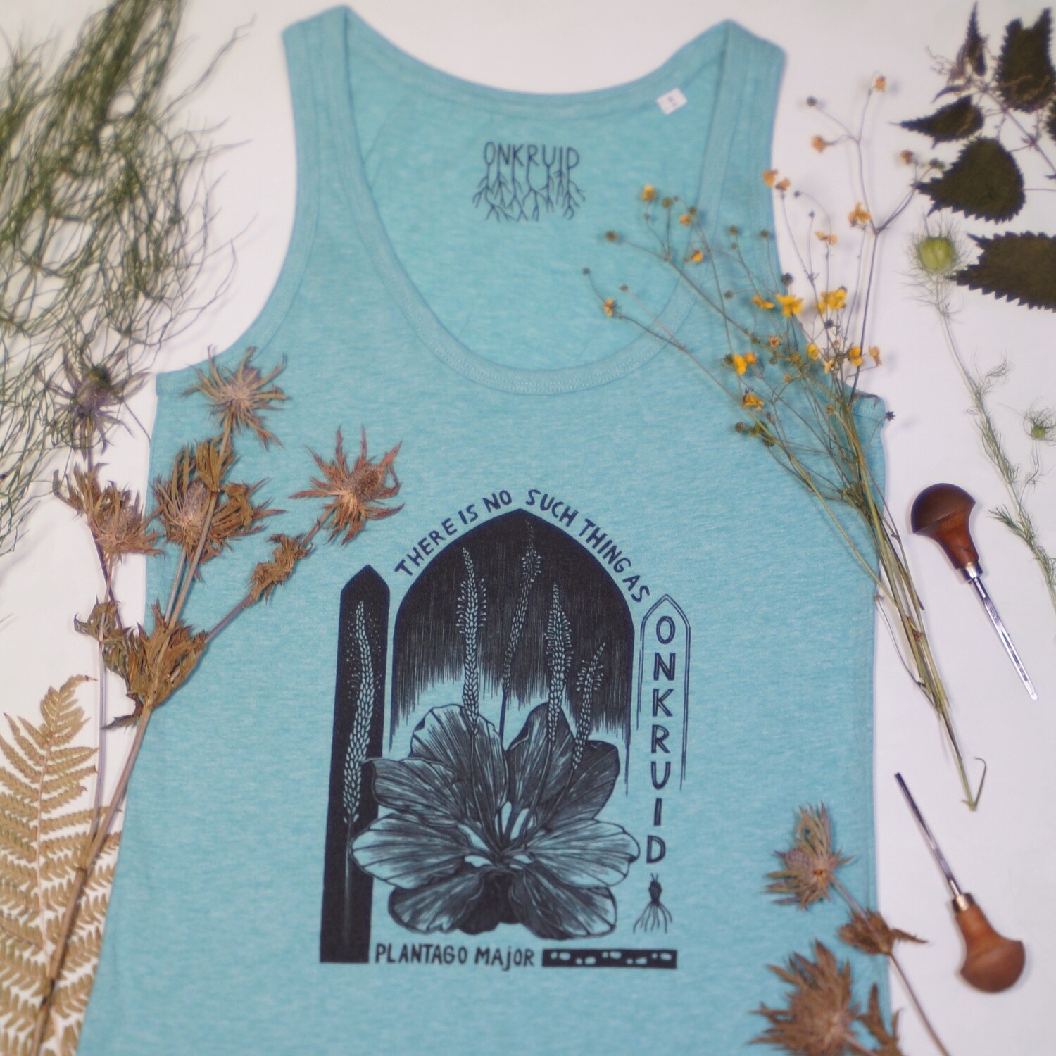 #4 Plantago Mayor/ women&#39;s tank top / green