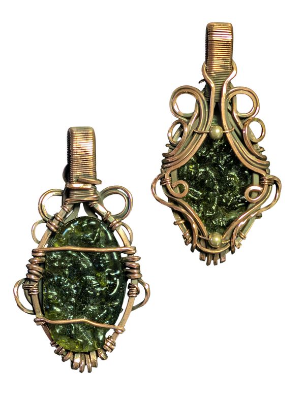 Moldavite Copper Wire Wrapped Pendant
