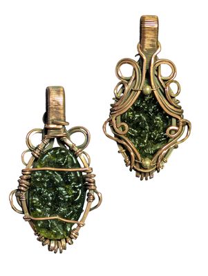 Moldavite Copper Wire Wrapped Pendant
