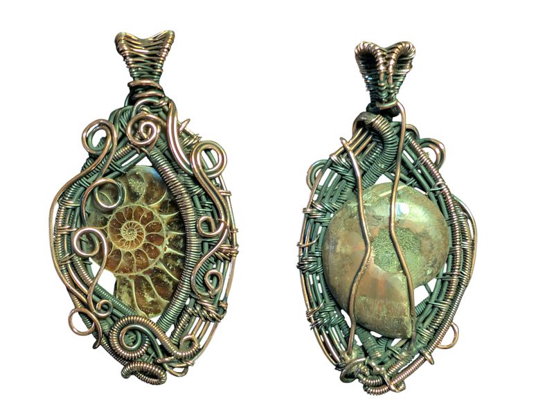Ammonite Oxidized Copper Wire Wrapped Pendant