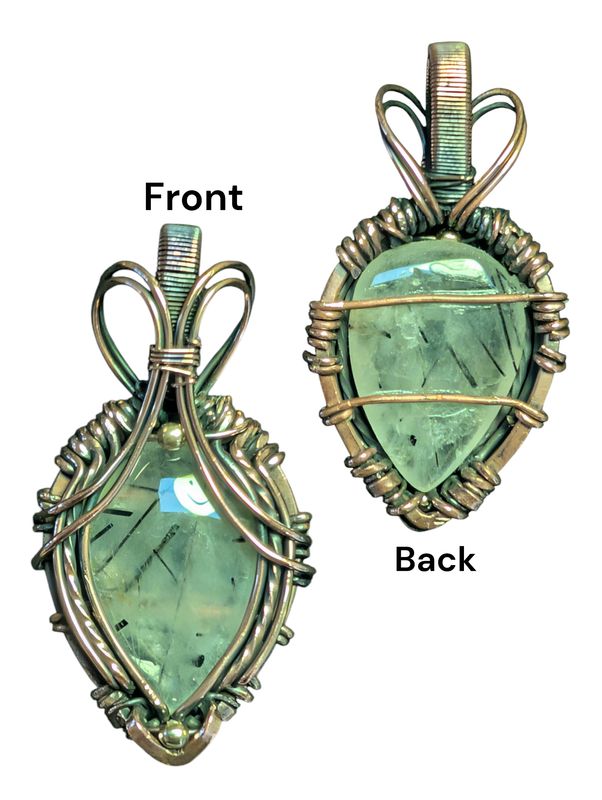 Black Rutile Quartz Oxidized Copper Wire Wrapped Pendant