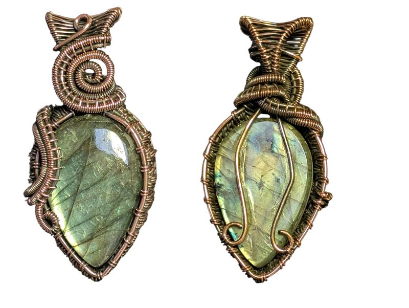 Teardrop Labradorite Oxidized Copper Wire Wrapped Pendant