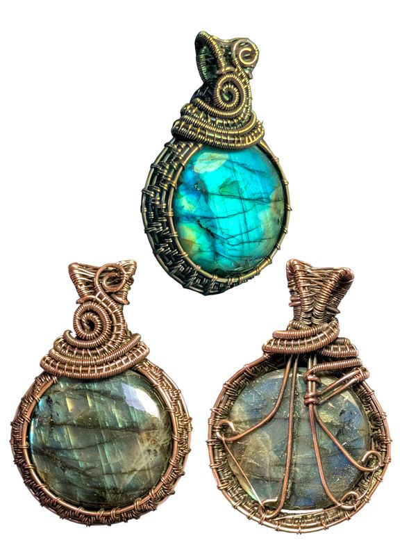 Blue Labradorite Oxidized Copper Wire Wrapped Pendant