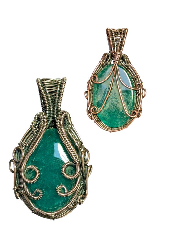 Emerald Oxidized Copper Wire Wrapped Pendant