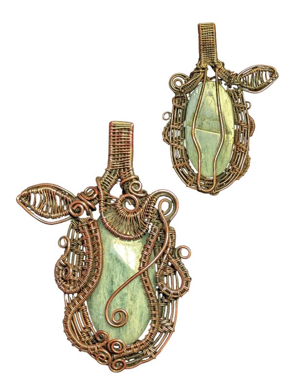 Aquamarine Oxidized Copper Wire Wrapped Pendant