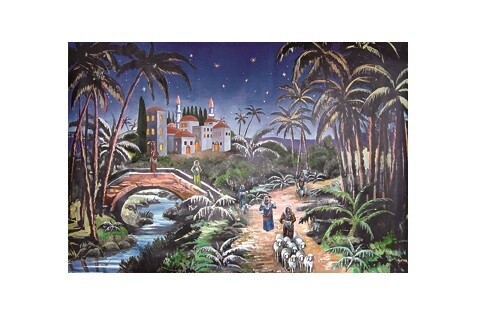 Fondale Presepe C/Personaggi Su Cartoncino 70x98cm