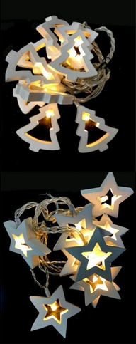 10 Decorazioni Legno Sbiancato Con Luce Led A Batterie, 2 Ass
