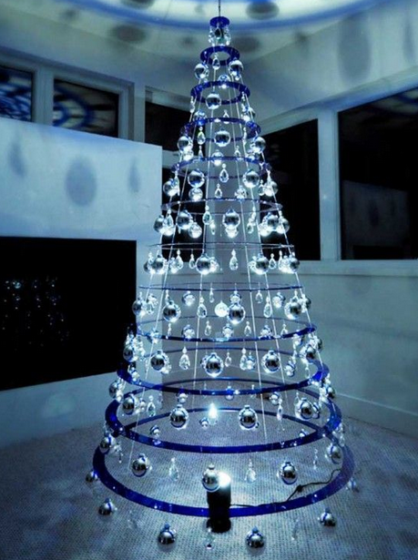 Albero Di Natale Sospeso Moderno Decorato 200cm, Colore: Blu