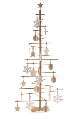 Albero Di Natale In Legno Minimal Stilizzato (Non Decorato) 115cm