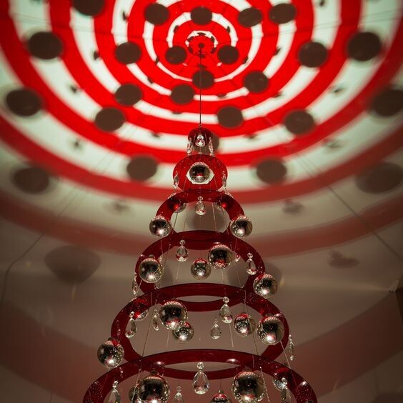 Albero Di Natale Sospeso Moderno Non Decorato 200cm, Colore: Rosso