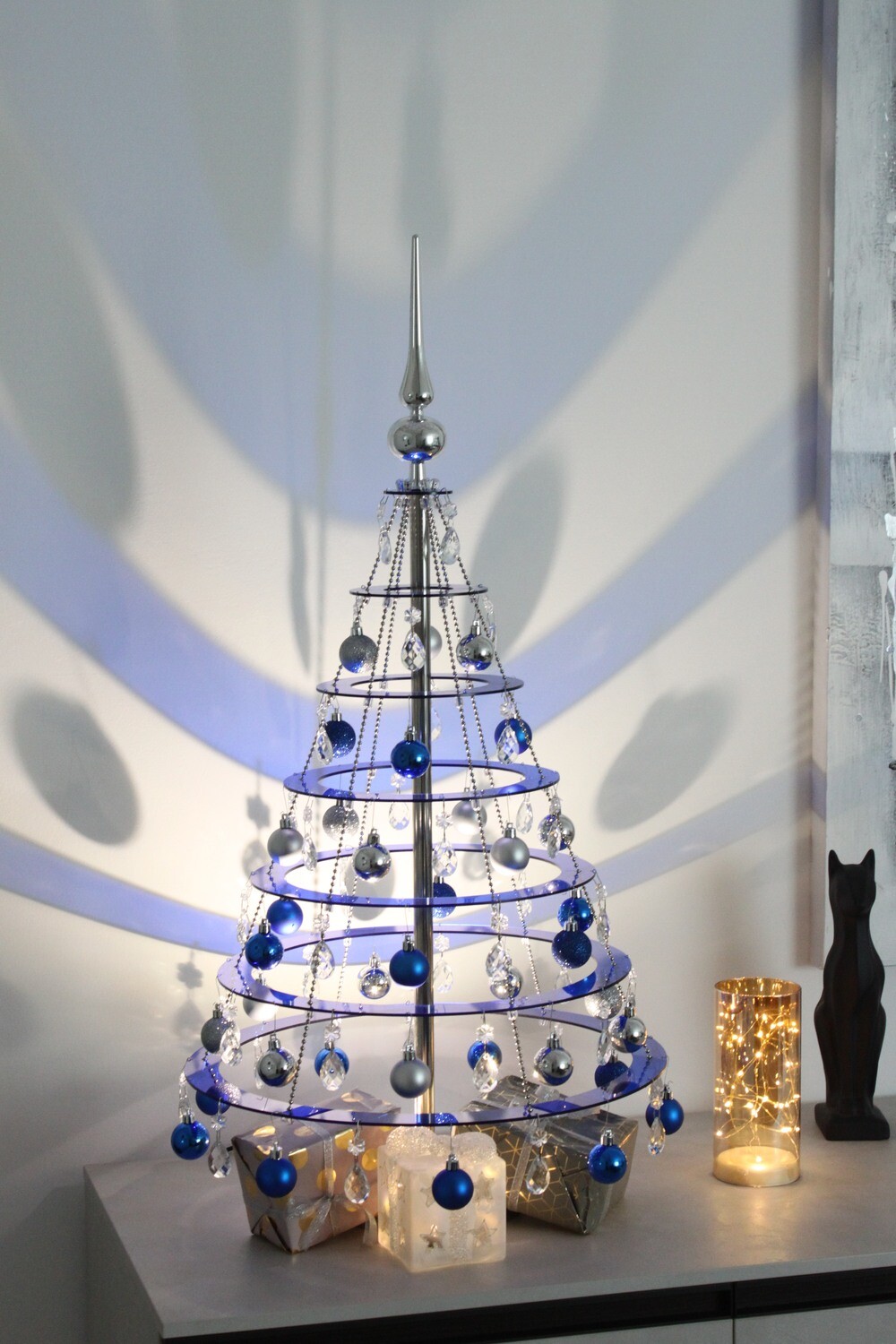 Albero Di Natale Moderno Piccolo Decorato 100cm, Colore: Blu