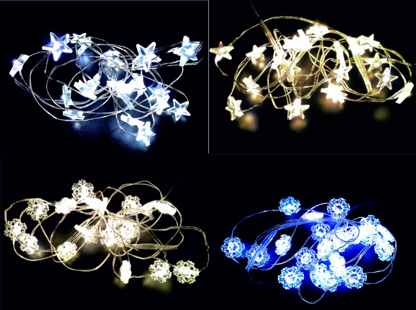 20 Luci Led Con Formine A Batterie Su  Filo Rame 2m, In Display, Mod. E Col.  Ass
