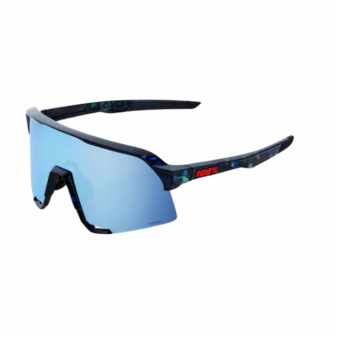100% S3 Sunglasses Black Holographic Hiper Blue