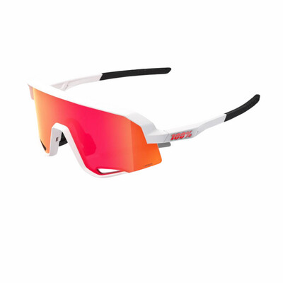 100% Slendale Sunglasses Matte White Hiper Red Lens