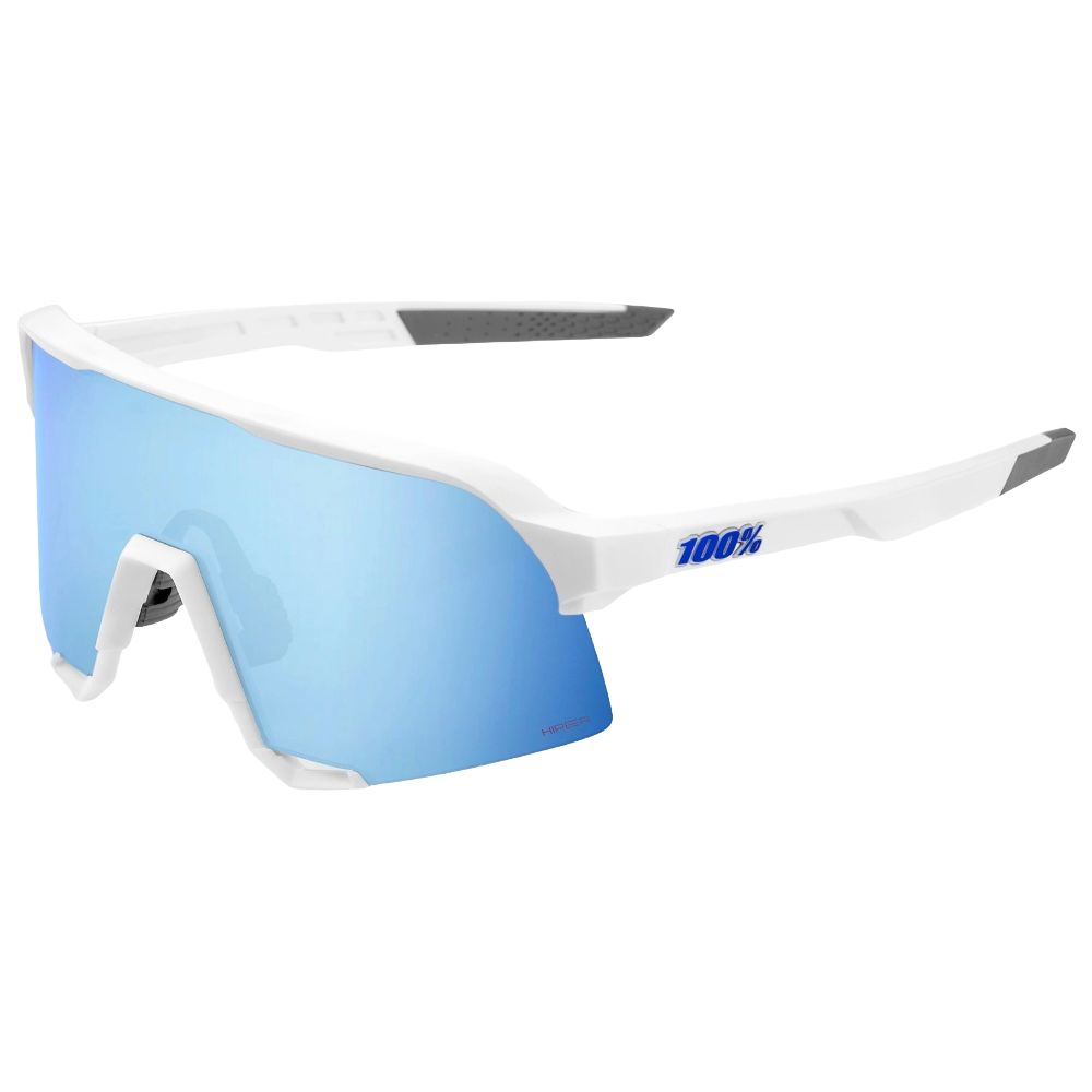100% S3 Matt White Hiper Blue Mirror Sunglasses