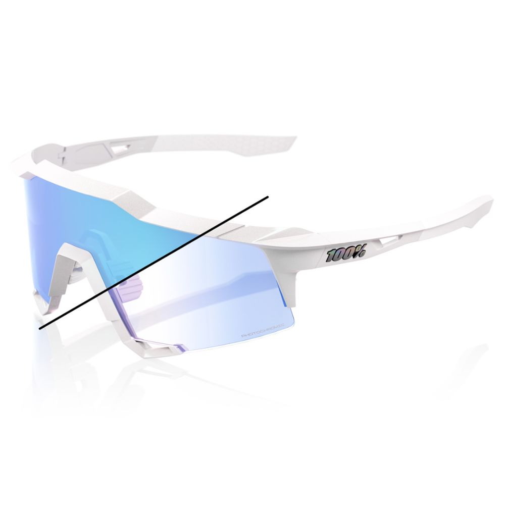 100% Speedcraft Bastille LE Pearl White Glitter Blue Mirror Photocromic Sunglasses