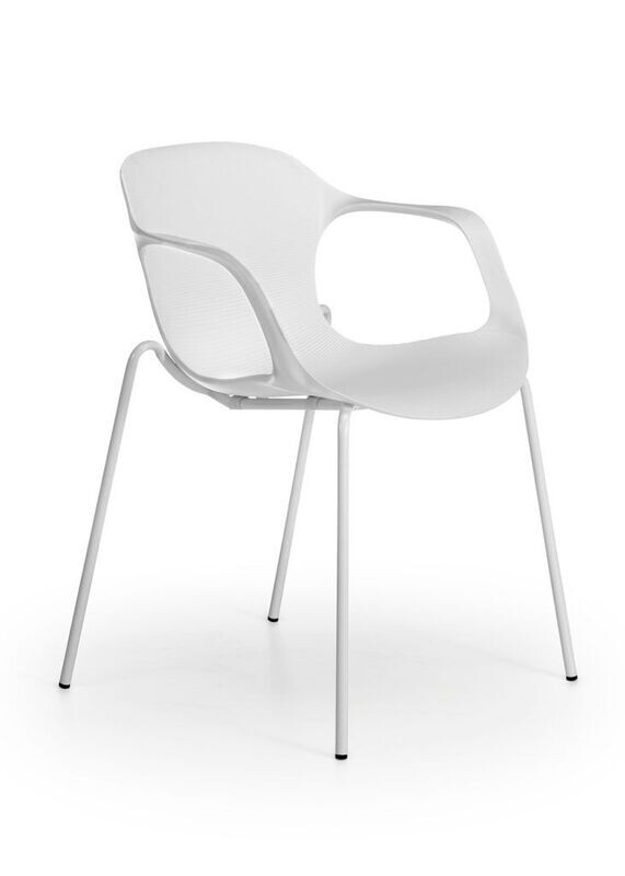 SILLA FIJA 4 PATAS, CARCASA BLANCA PATAS METÁLICAS BLANCAS