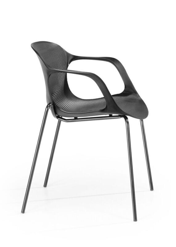 SILLA FIJA 4 PATAS, CARCASA NEGRA PATAS METÁLICAS NEGRAS