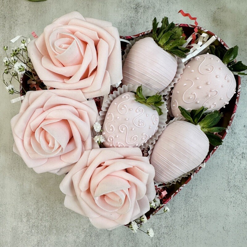Blush Roses &amp; Chocolate Cover Strawberries