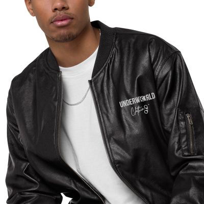 Vault &amp; Cuff Logo Leather Bomber Jacket