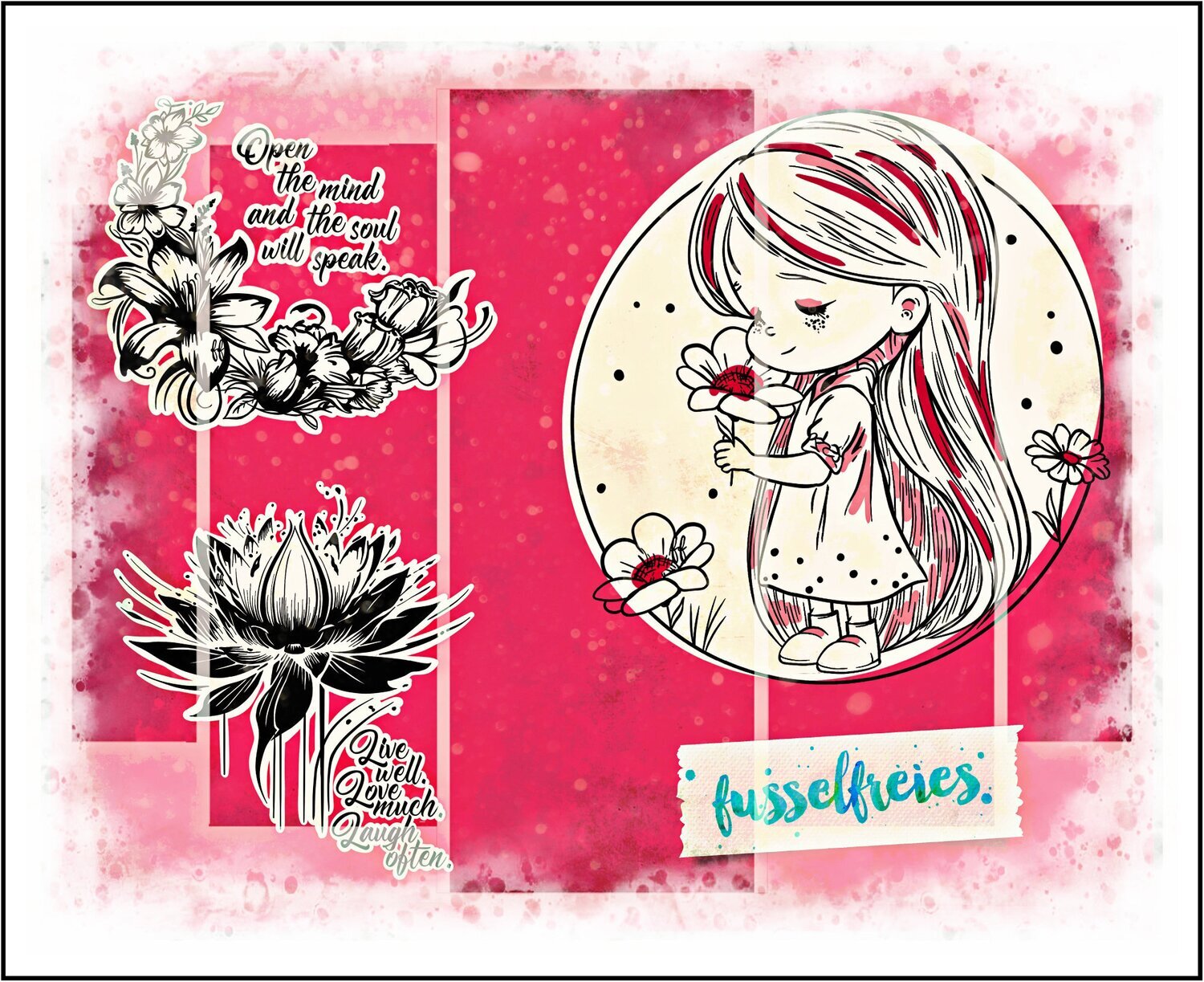 Flower Girl Vol3 ( Blumen Mädchen ) Plotterdatei DXF SVG  - Frau / Mädchen Portrait mit Blumen /Blüten Design von Fusselfreies