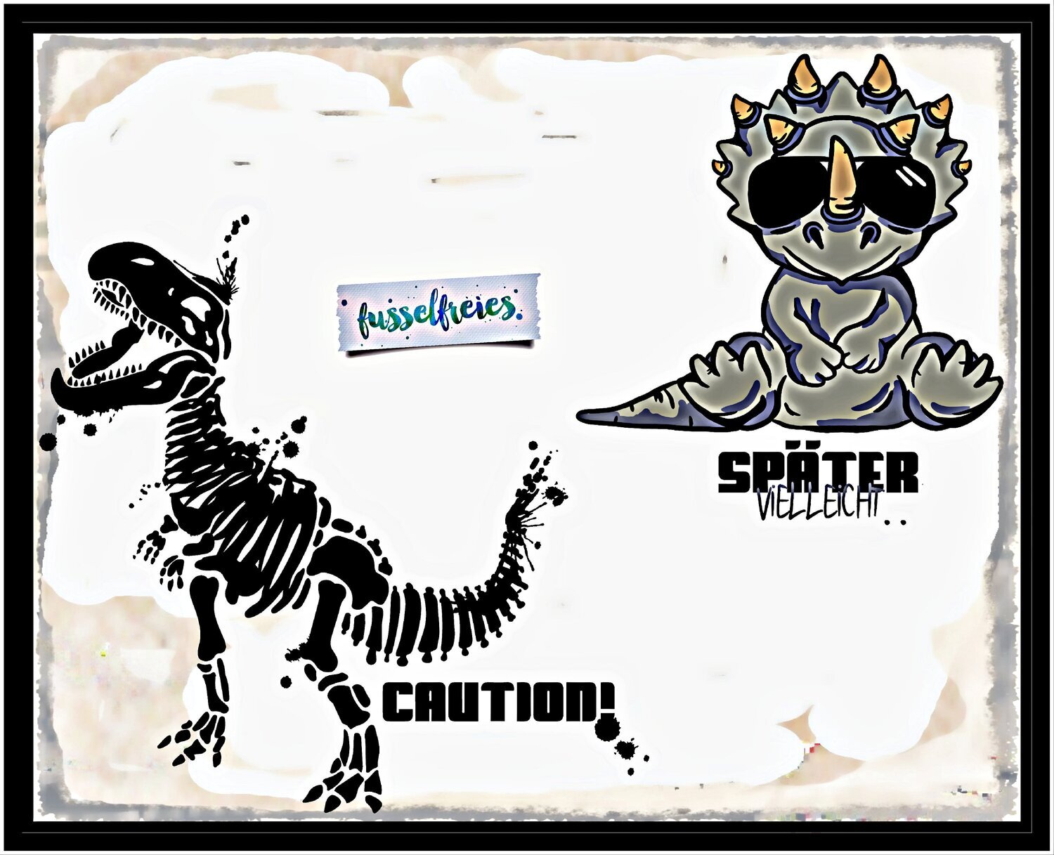 Dino Designs - Plotterdatei DXF SVG Dinosaurier Tyrannosaurus Rex Skelett und Comic Dino von Fusselfreies (aus Adventskalender 2021)