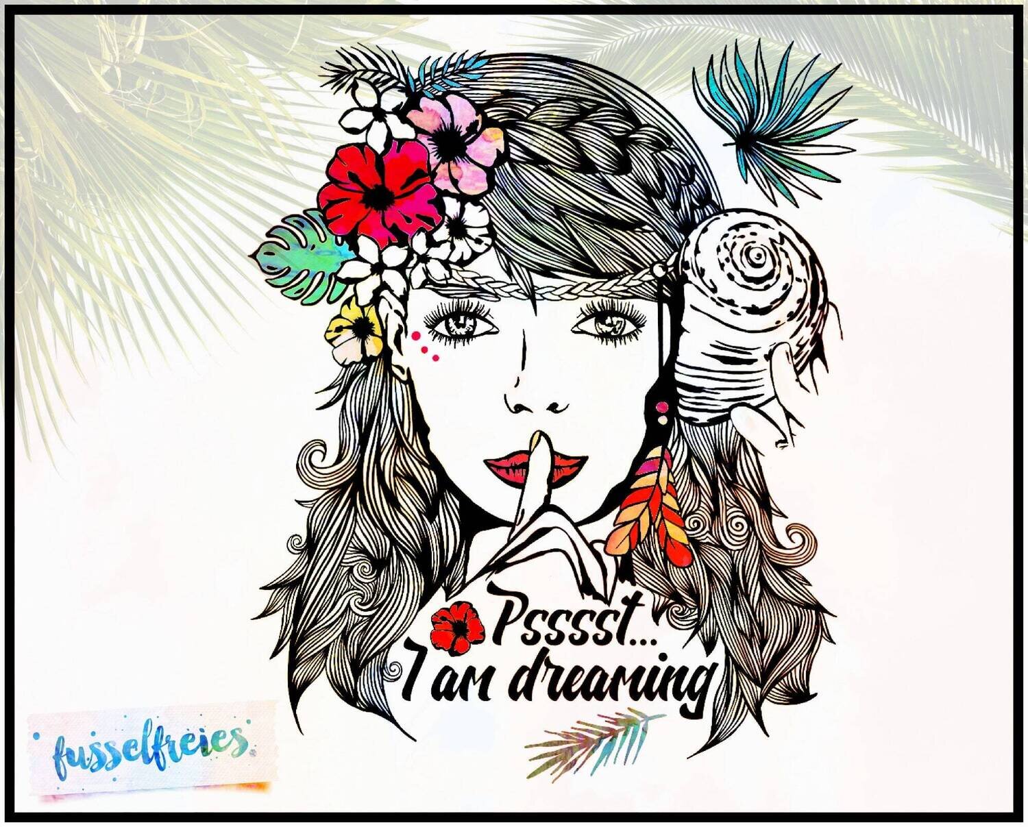 Dreaming Design süße Träume Plotterdatei DXF SVG Frau Mädchen Portrait Blumen von Fusselfreies