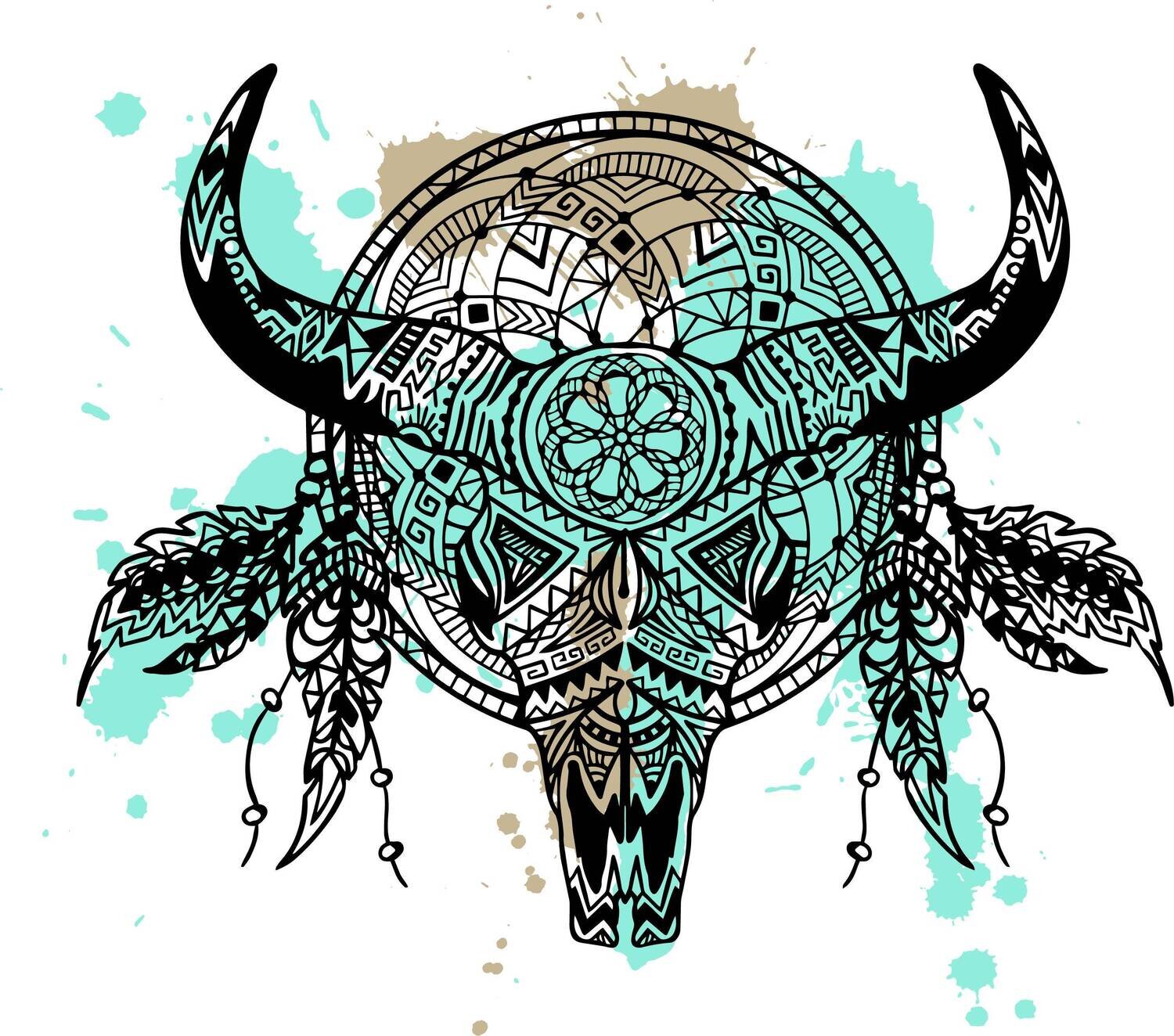 Design BUFFALO SKULL - Plotterdatei DXF SVG Fusselfreies Design Büffel Schädel Design Skull Design Totenkopf Design Mandala