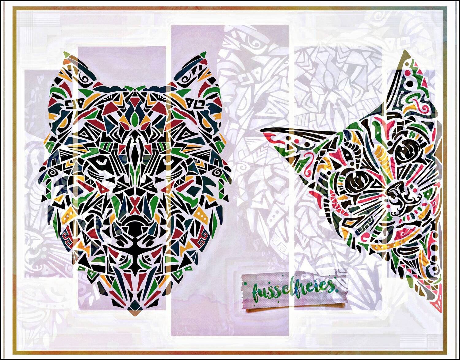 Kunterbunte Tierwelt Vol2 Plotterdatei DXF SVG Wolf und Katze von Fusselfreies (Adventskalender 2020)