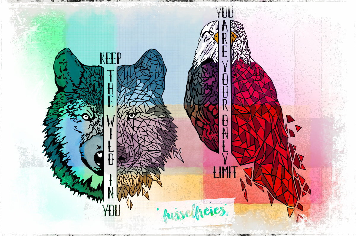 Adler &amp; Wolf (realistisch / Polygon) : Keep The Wild In You  (aus dem Adventskalender 2019) Plotterdatei DXF SVG von  Fusselfreies
