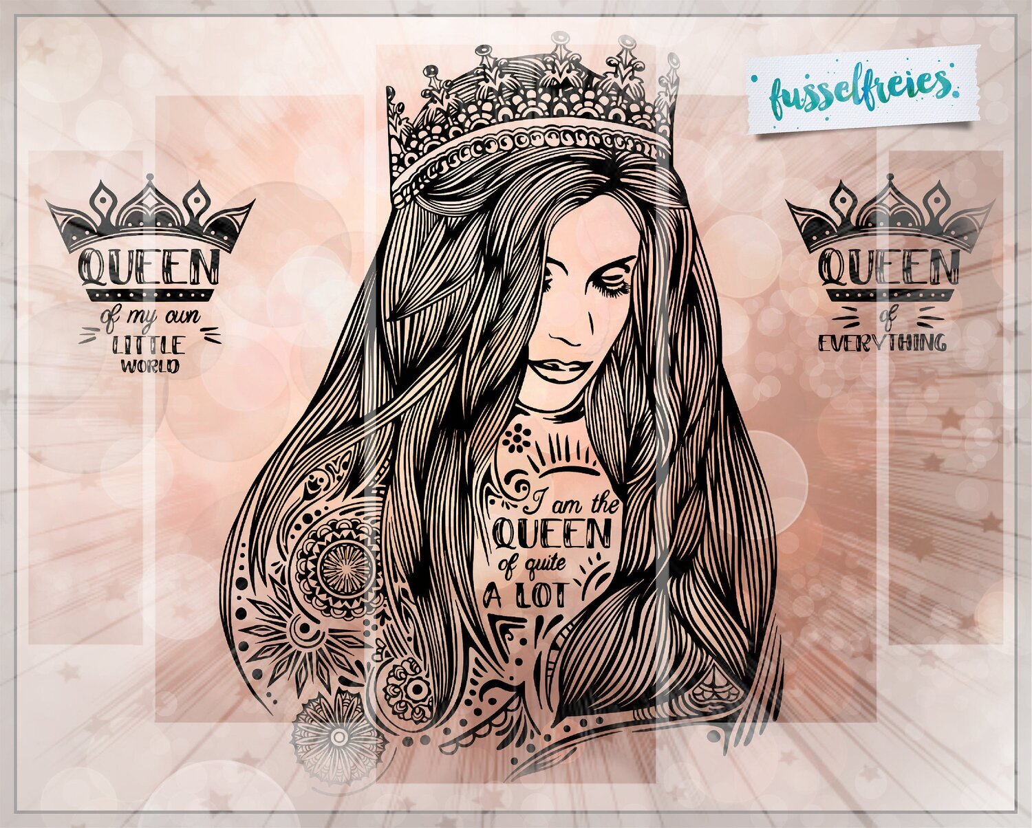 Queen &amp; Crown -  Plotterdatei DXF SVG Königin und Krone, Frau Mädchen Portrait Plotterdatei DXF SVG Fusselfreies