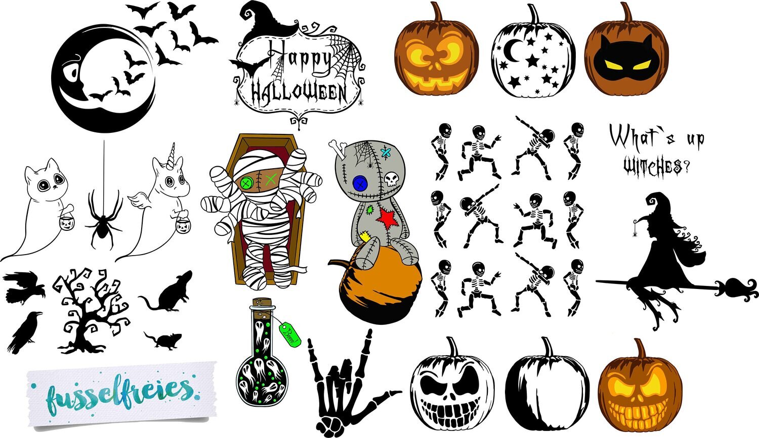Kombi-Serie Gespenstisches Vol1+Vol2 ( Halloween 2017 ) Plotterdatei DXF SVG Fusselfreies Hexe Besen Kürbis Geist Gespenst