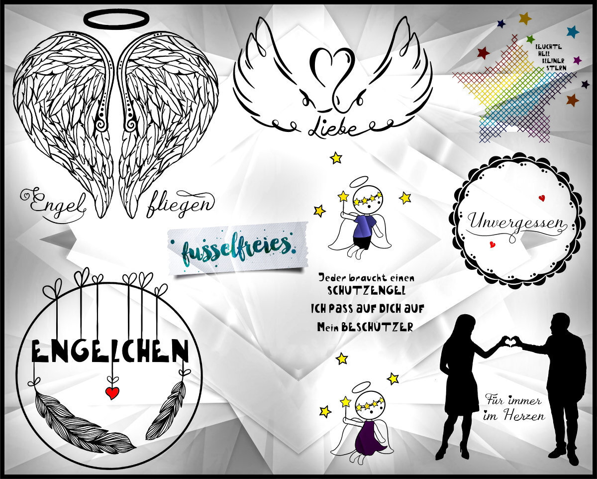Design Himmlisches - Plotterdatei DXF SVG Engel, Schutzengel, Flügel, Pärchen, Herz, Federn, Liebe