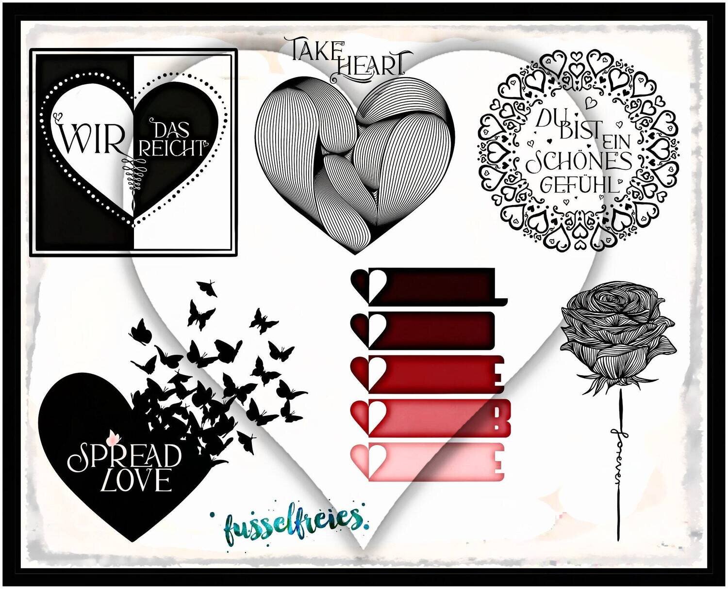 Valentine&#39;s Love Vol5 Plotterdatei Plottervorlage DXF SVG Valentinstag, Liebe, Herz, Rose Fusselfreies