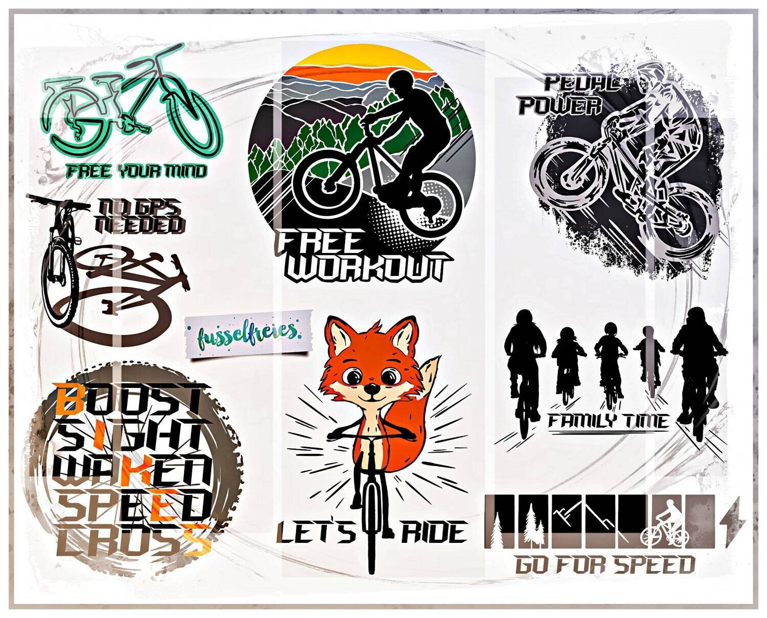 Fahrrad Welt Vol2 Plotterdatei Plottervorlage DXF SVG Mountain Bike von Fusselfreies