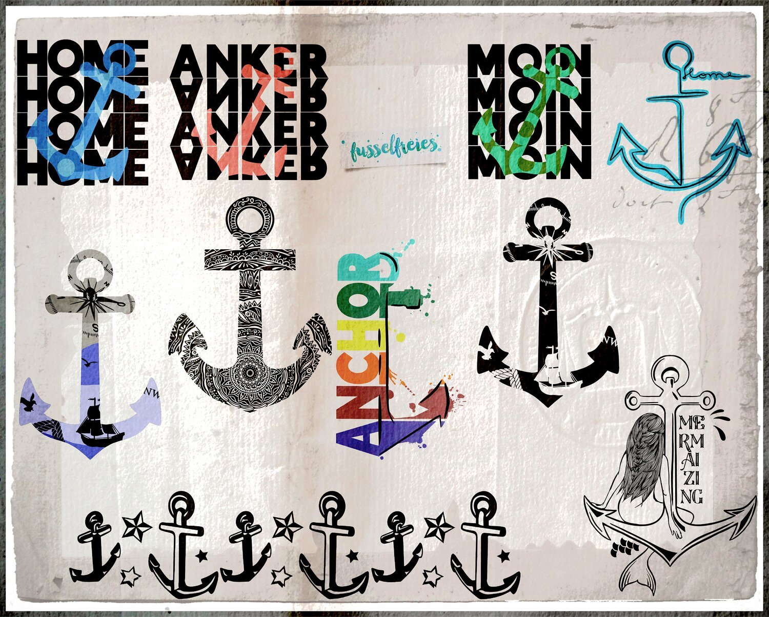Design Anker Liebe Vol2 - Meerjungfrau, Maritim, Anker, Moin, Home, Plotterdatei DXF SVG von Fusselfreies
