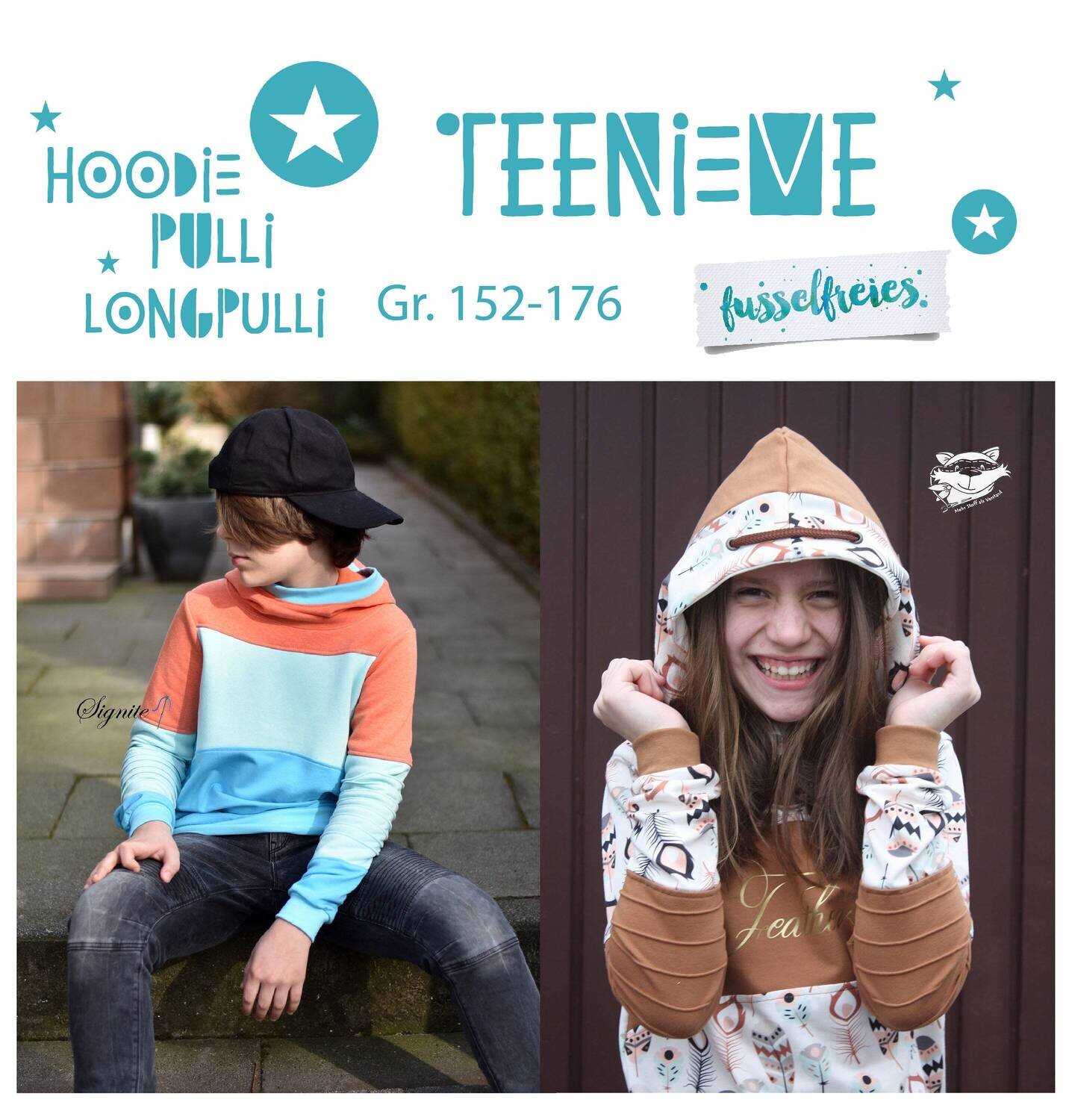 Kombi  eBook &quot;MiniMe&quot; + &quot;TeenieMe&quot; - Hoodie / Pulli Gr.56-176 digitales Schnittmuster zum Druck im A4 und A0 Format (ohne Layer) ohne NZ
