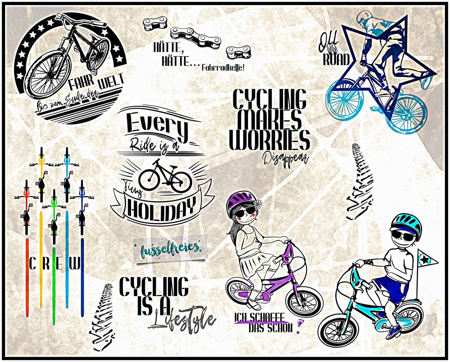 Fahrrad Welt Plotterdatei Plottervorlage DXF SVG von Fusselfreies