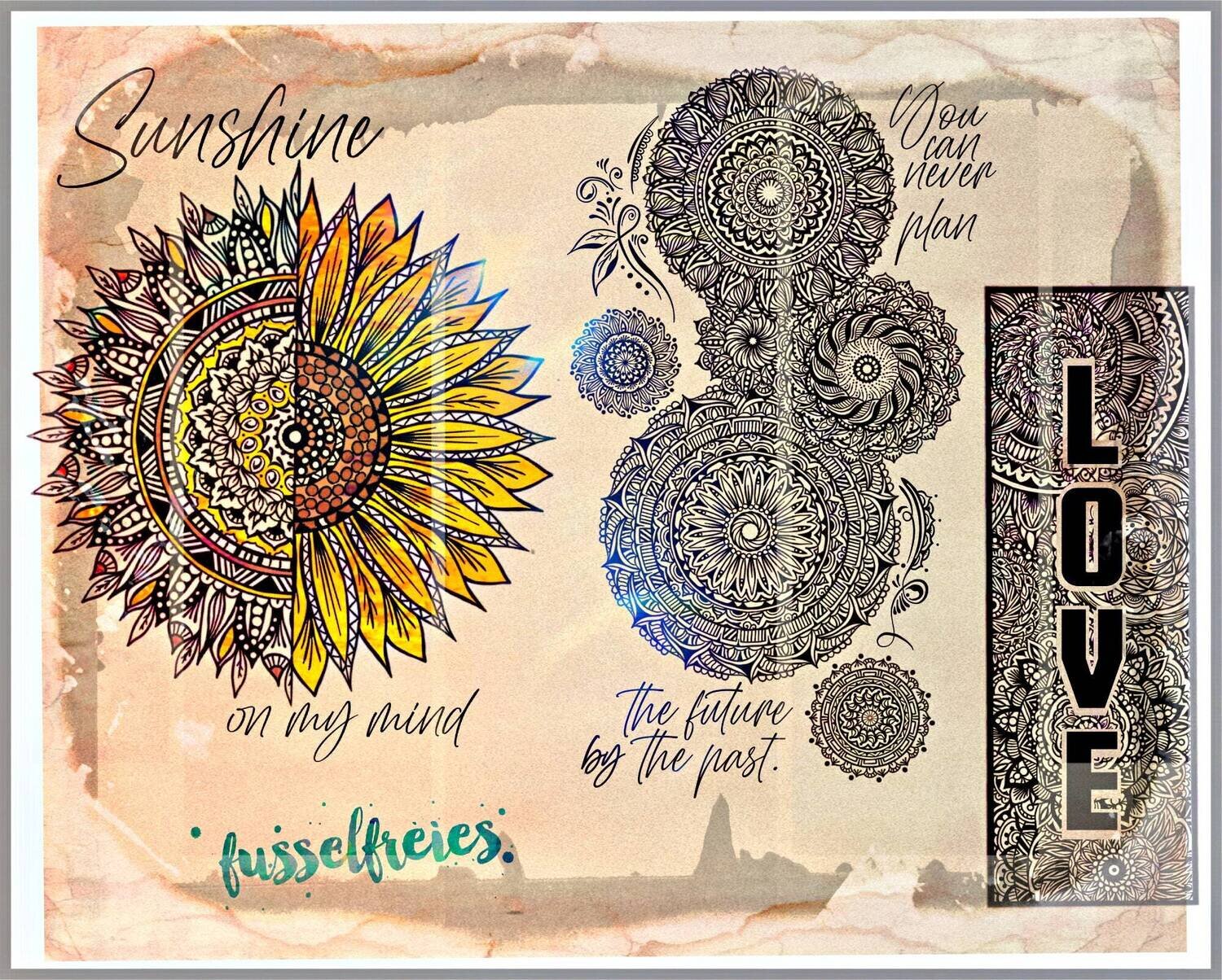 Mandala Meisterstücke Vol3 Plotterdatei DXF SVG Sonnenblume, Love, Liebe, Lesezeichen von Fusselfreies
