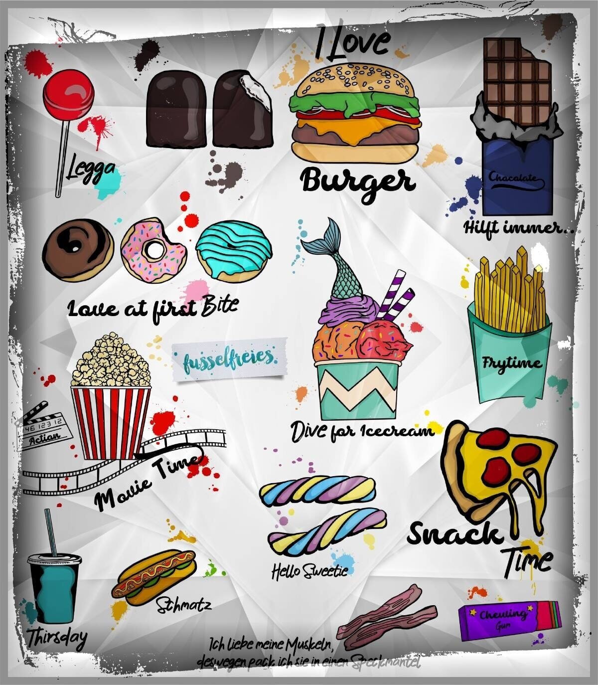 Fast Food &amp; Sweets Plotterdatei Plottervorlage DXF SVG Donut Eis Burger Pommes Popcorn Pizza Lolli Marshmallow Schaumkuss Schokolade von Fusselfreies