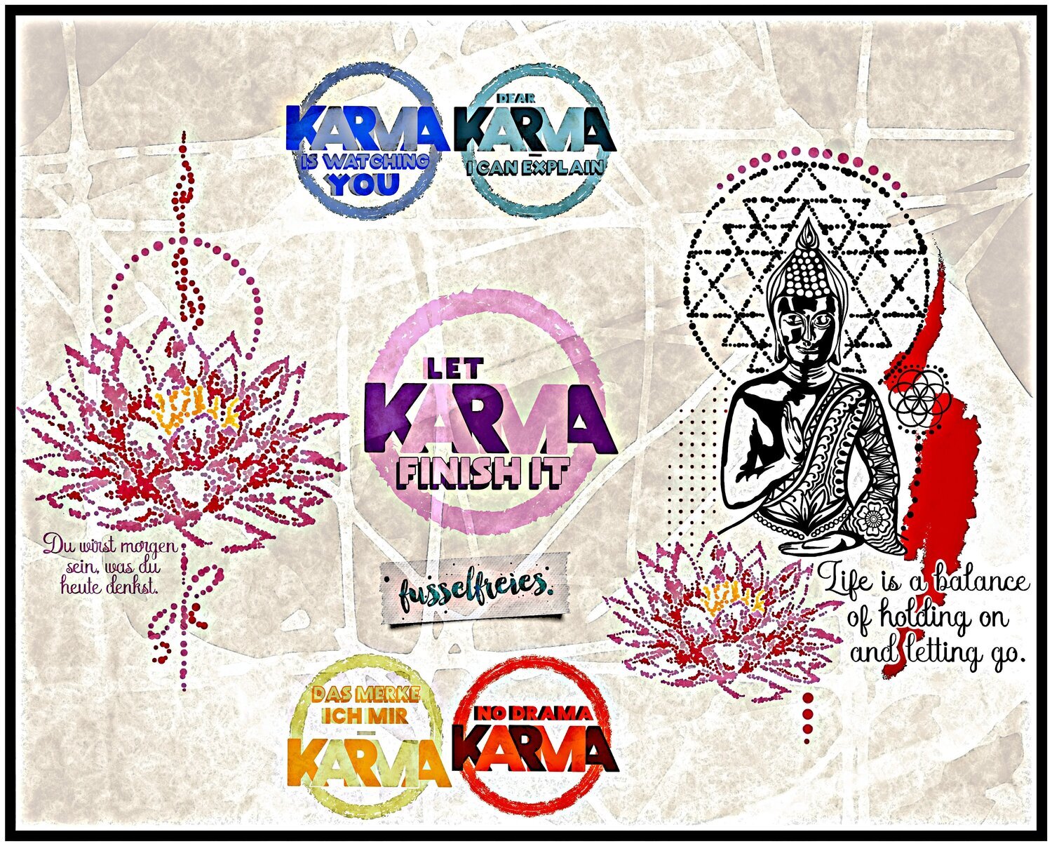 Kombi-Serie Buddha VOL1 + VOL2  Plotterdatei DXF SVG Lotusblüte Karma Yin Yang Fusselfreies