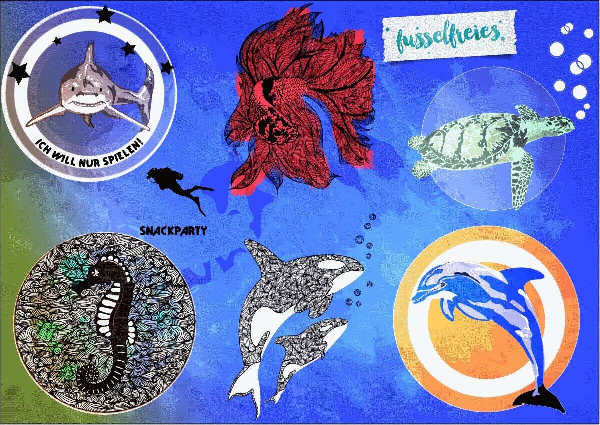 Design Serie Under The Sea Vol 4 Plotterdatei DXF SVG Fusselfreies Hai Orca Orcas Seepferdchen Kampffisch Delphin Delfin Schildkröte Seeschildkröte