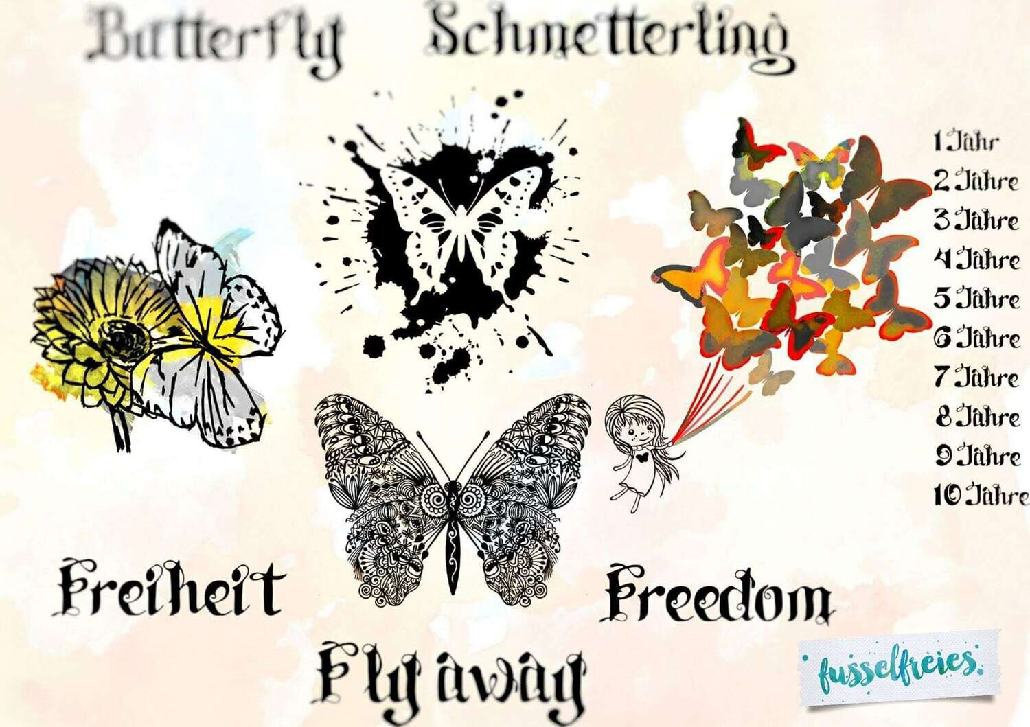 Design Kombi-Serie Schmetterlinge Vol1 + Vol2 Plotterdatei DXF SVG Fusselfreies Schmetterling Butterfly Mandala Boho Sommer Blumen Mädchen Frühling