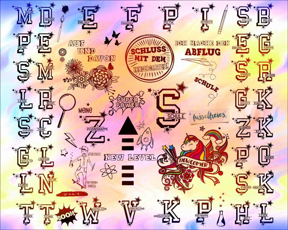 Kombi-Serie Kita- und Schulkind Vol1 + Vol2 + Vol3 Plotterdatei DXF SVG Kindergarten Vorschule Schule Kind Kinder Vorschüler Schüler Schultüte Abi