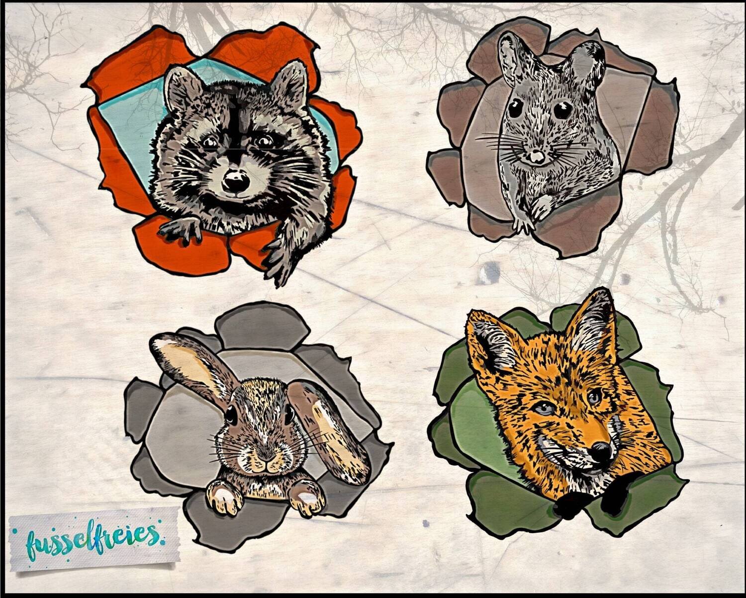 Watch Out Designs - Plotterdatei DXF SVG Waldtiere Herbst, Hase, Maus, Waschbär und Fuchs von Fusselfreies