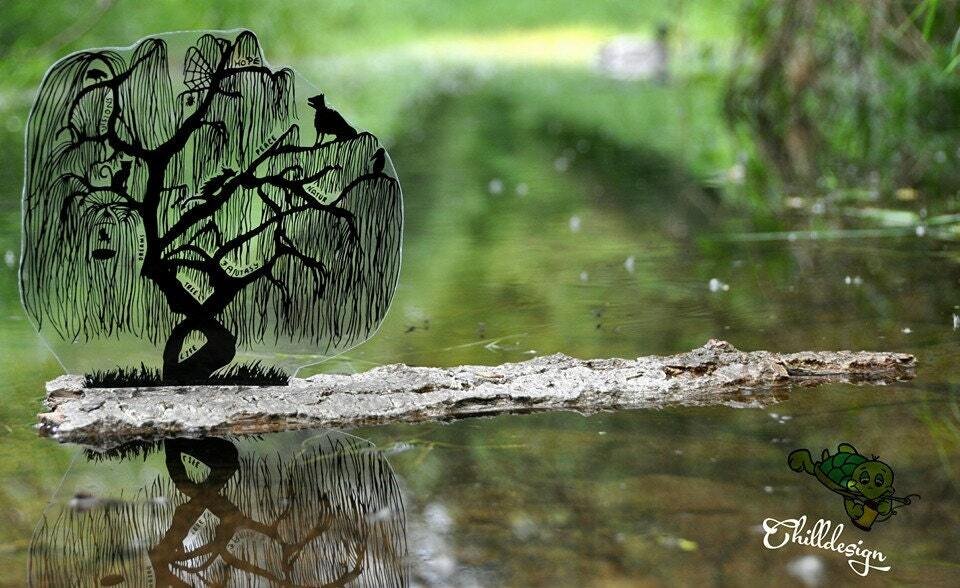 &quot;Mystery&quot; Fusselfreies Plotterdatei Plottervorlage DXF SVG Lebensbaum Baum Vogelkäfig Schlüssel Fee Katze Fuchs Mond Sterne Libelle