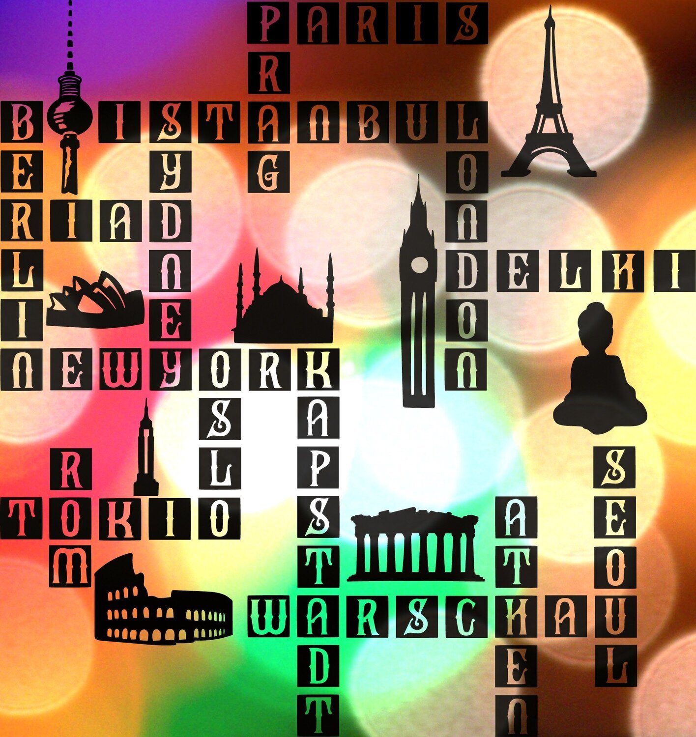 Design Cosmopolitan Städte Plotterdatei DXF SVG Berlin New York London Rom Sydney Tokio Oslo Riad Seoul Delhi Athen Fusselfreies