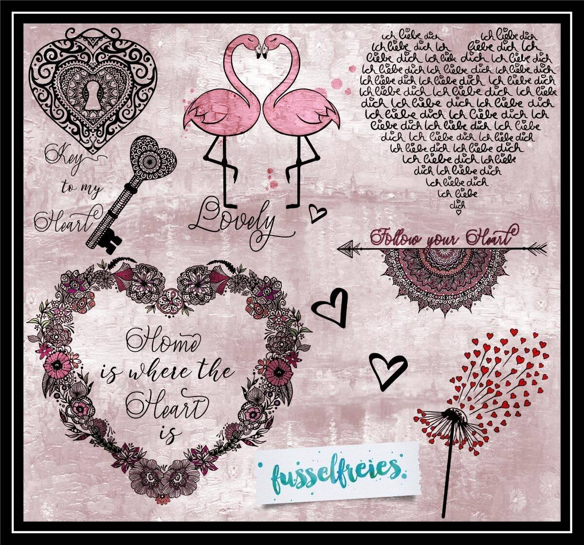 Valentine&#39;s Love Vol2 Plotterdatei DXF SVG Fusselfreies Valentinstag Liebe Blume Rose